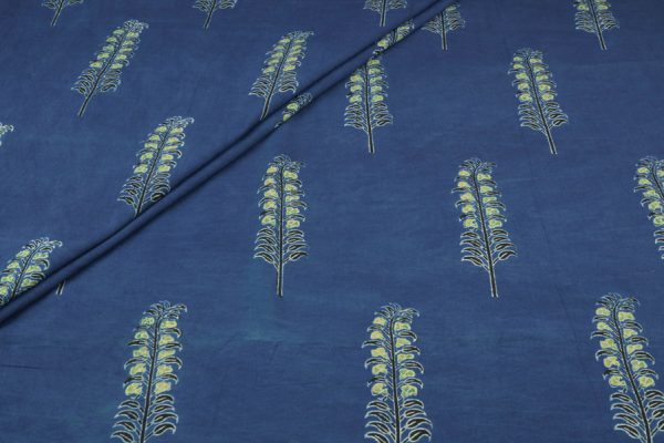 Blue - Megh Neel Vriksha Angan Ajrakh Cotton Blockprint Fabric