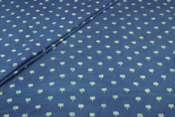 Pre-Cut 0.75m Blue - Neel Anguri Buti Ajrakh Cotton Blockprint Fabric