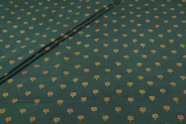 Green - Hari Gulnaar Buti  Ajrakh Cotton Blockprint Fabric