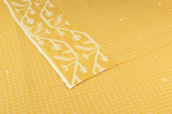 Yellow - Goldenrod Yellow Jamdani Border Cotton Fabric