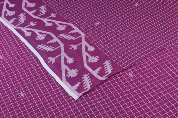 Purple - Berry Blush Purple Jamdani Border Cotton Fabric