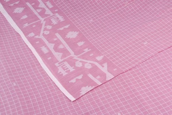 Pre-Cut 0.50m Pink - Puce Pink Jamdani Border Cotton Fabric