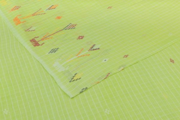 Pre-Cut 0.50m Green - Yellowish Green Jamdani Border Cotton Fabric