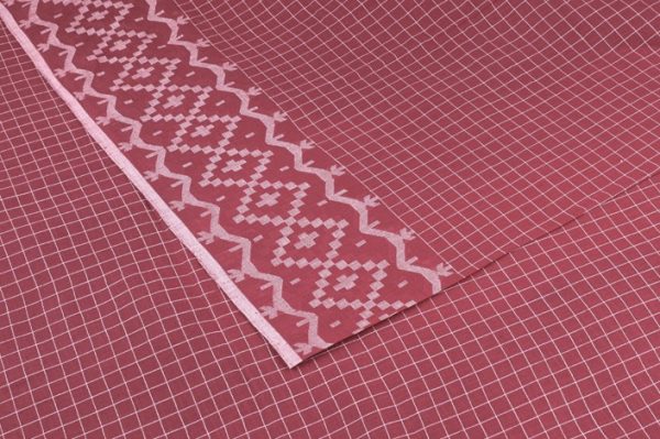 Pre-Cut 1.50 Red Burnt Rose Red Jamdani Border Cotton Fabric