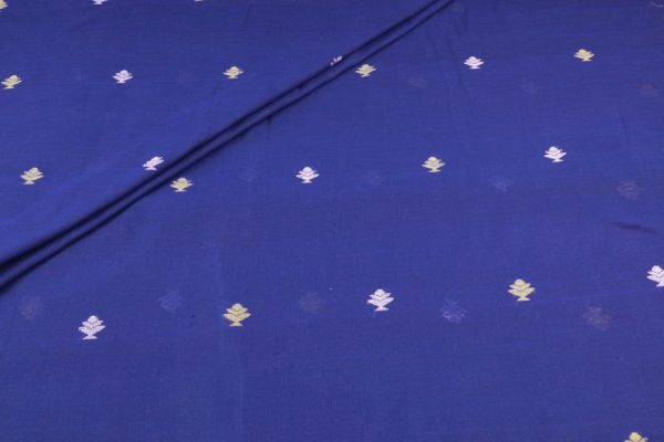 Blue - Twilight Indigo Blue Jamdani Design Soft Cotton Fabric