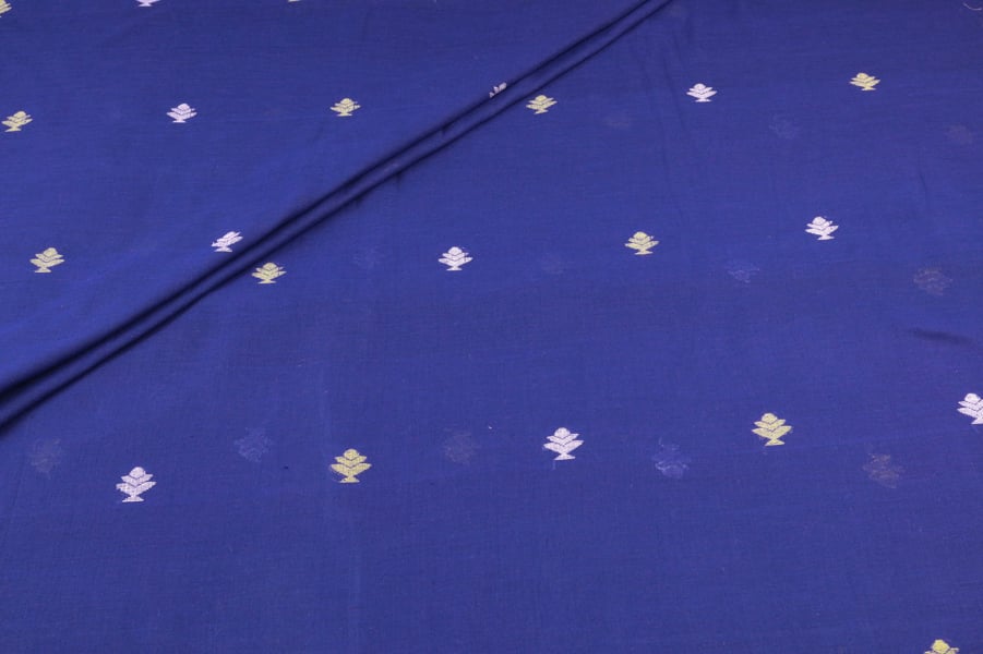 Blue - Twilight Indigo Blue Jamdani Design Soft Cotton Fabric Blue - Twilight Indigo Blue Jamdani Design Soft Cotton Fabric - Image 1