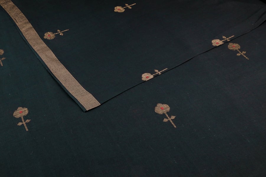 Black - Natural Black Jamdani Design Soft Cotton Fabric Black - Natural Black Jamdani Design Soft Cotton Fabric - Image 1