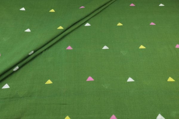 Green - Forest Moss Jamdani Design Soft Cotton Fabric
