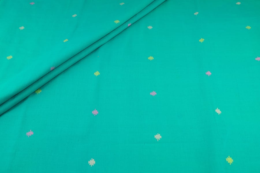 Green - Light Sea Green Jamdani Design Soft Cotton Fabric Green - Light Sea Green Jamdani Design Soft Cotton Fabric - Image 1