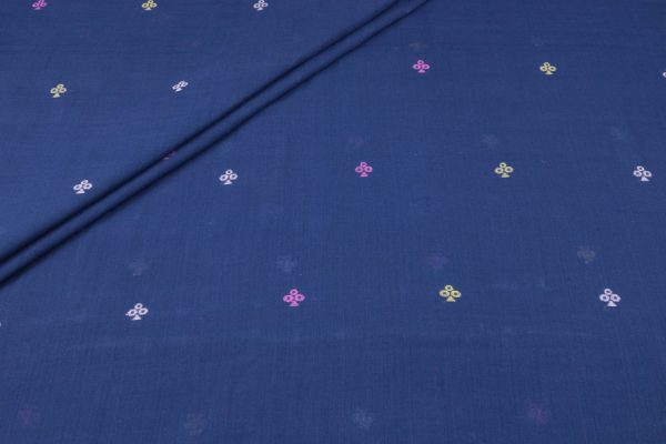Pre-Cut 2.30m Blue - Classic Navy Blue Jamdani Design Soft Cotton Fabric