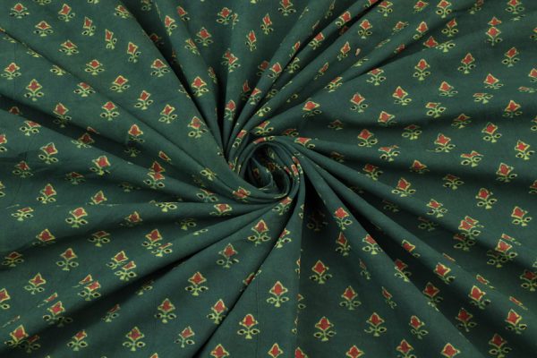 Green - Natural Green Ajrakh Cotton Blockprint Fabric