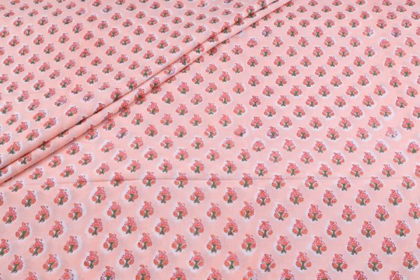 Pre-Cut 1m Blush Pink Pure Soft Cotton HandBlock Printed Fabric