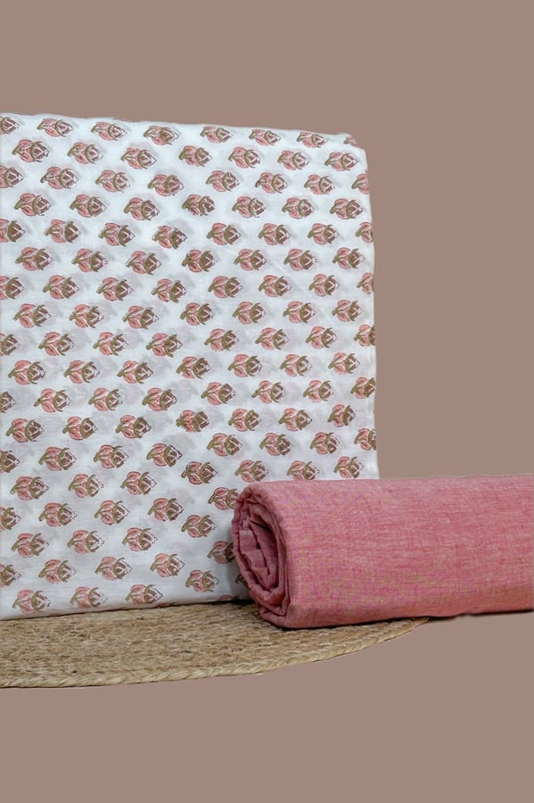 White - 2pc Pure Soft Cotton Top and Handloom Cotton Bottom Fabric Set