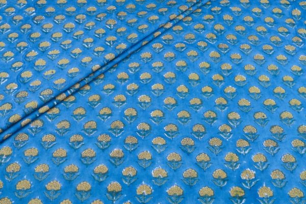 Pre-Cut 2.30m Cornflower Blue Pure Soft Cotton HandBlock Printed Fabric