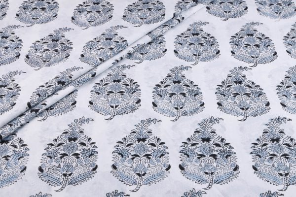 pre-cut 0.90m White Pure Soft Cotton HandBlock Printed Fabric