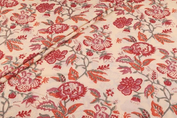 Pre-Cut 2m Warm Taupe Beige Pure Soft Cotton HandBlock Printed Fabric