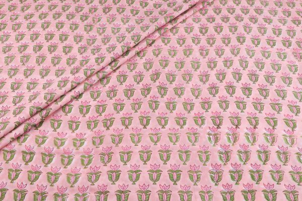 Blush Pink Pure Soft Cotton HandBlock Printed Fabric