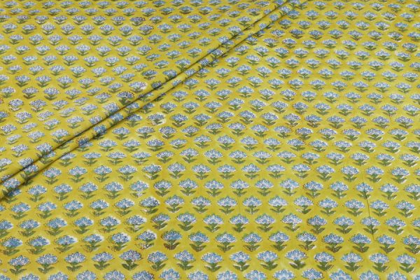 Olive Mustard Pure Soft Cotton HandBlock Printed Fabric