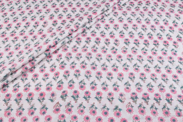 White Pure Soft Cotton HandBlock Printed Fabric