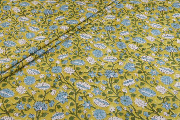 Olive Mustard Pure Soft Cotton HandBlock Printed Fabric