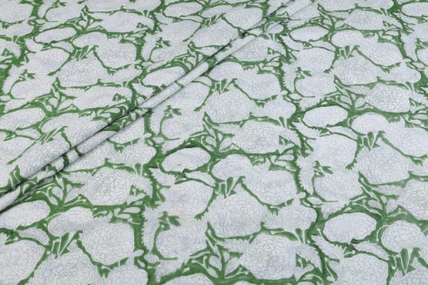 Fern Green Pure Soft Cotton HandBlock Printed Fabric