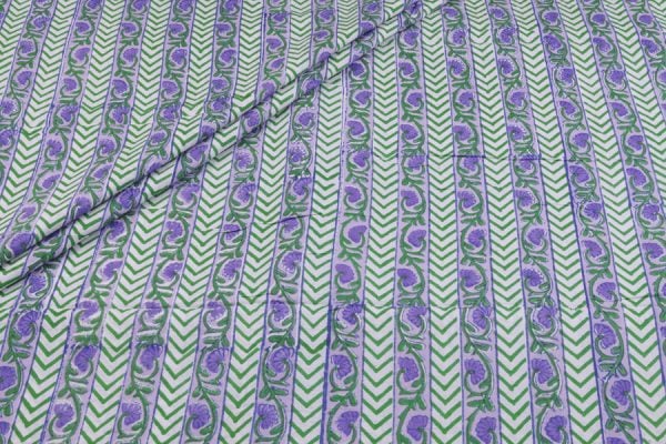 White Chevron Pure Soft Cotton HandBlock Printed Fabric