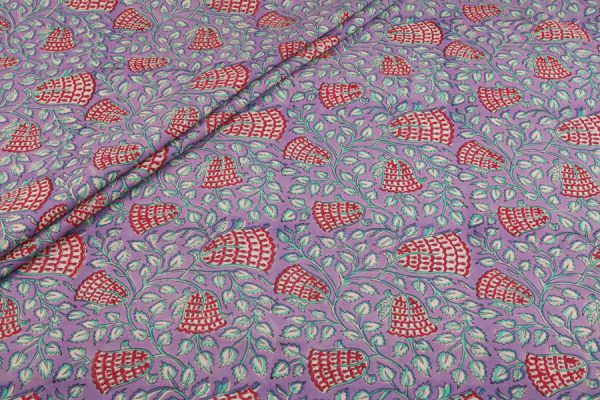 Pre-Cut 1.20m Lilac Purple Pure Soft Cotton HandBlock Printed Fabric