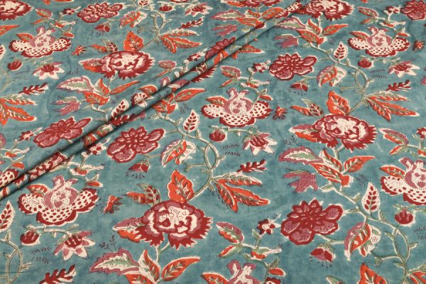 Duck Egg Teal Pure Soft Cotton HandBlock Printed Fabric
