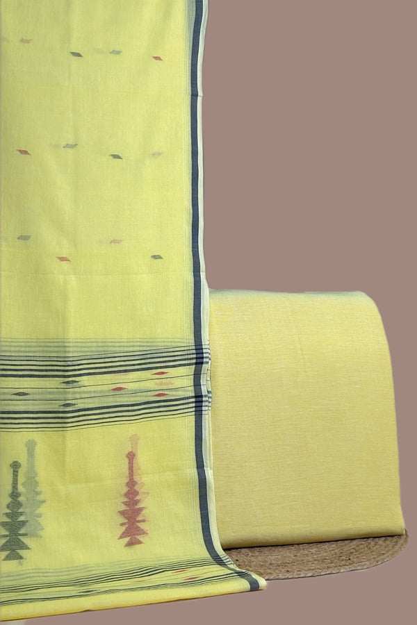 Yellow - 2pc Handloom Cotton Dupatta and Handloom Soft Cotton Top Fabric Set
