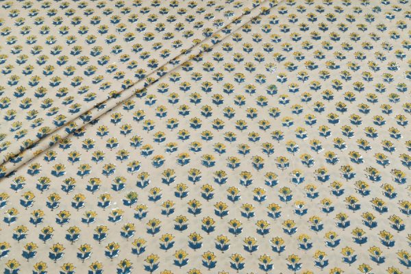 Pre-Cut 2.20m Ivory Mist Yellow Pure Soft Cotton HandBlock Printed Fabric