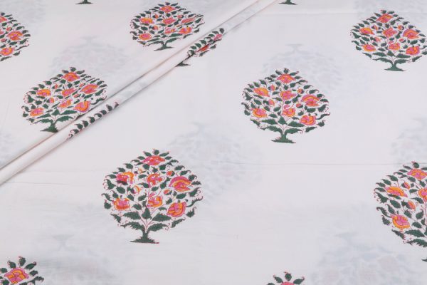 Pre-Cut 1.90m White Pure Soft Cotton HandBlock Printed Fabric