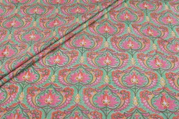 Pre-Cut 0.50m Sage Green Paisley Pure Soft Cotton HandBlock Printed Fabric