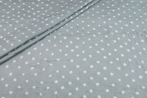 Pre-Cut 2.20m Silver Gray Bandhani Tie Dye 100% Pure Soft Cotton Satin Finish Fabric