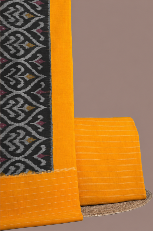 Yellow - 2pc Ikkat Cotton Dupatta and Handloom Soft Cotton Top Fabric Set