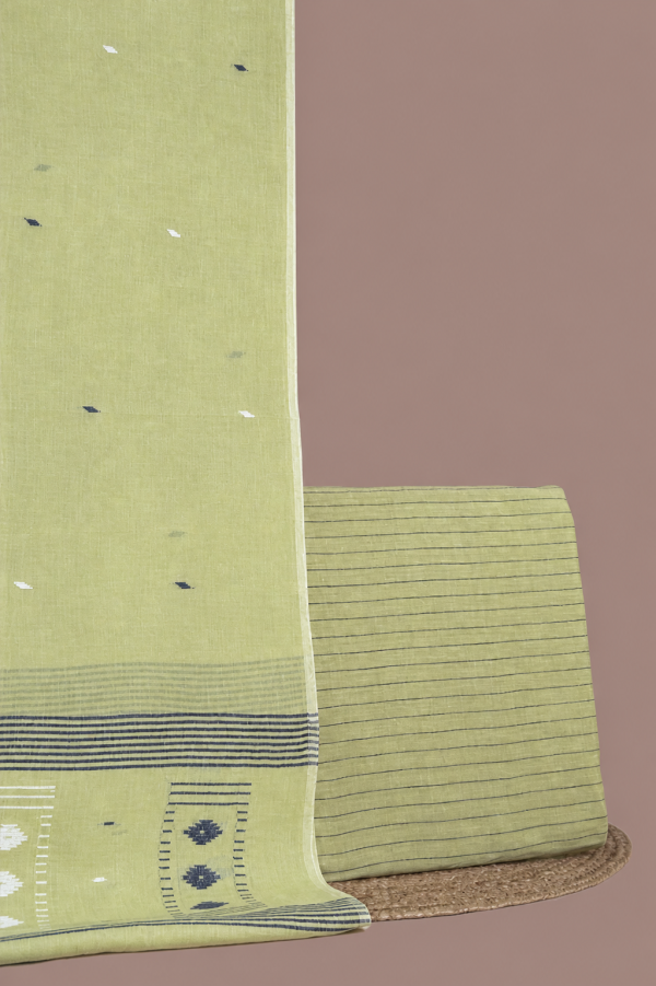 Yellow - 2pc Handloom Cotton Dupatta and Handloom Woven Stripes Cotton Top Fabric Set