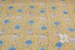 Mustard Yellow Floral Handblock Printed 100% Pure Soft Cotton Fabric - Image 4