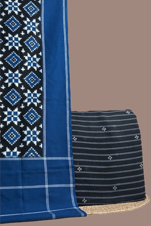 Authentic Hand Tie-Dye Mercerised Ikkat Dupatta With Handloom Fabric