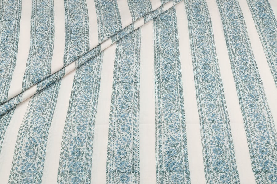 White Stripes Pure Soft Cotton HandBlock Printed Fabric Authentic HandBlock Sanganeri Printed