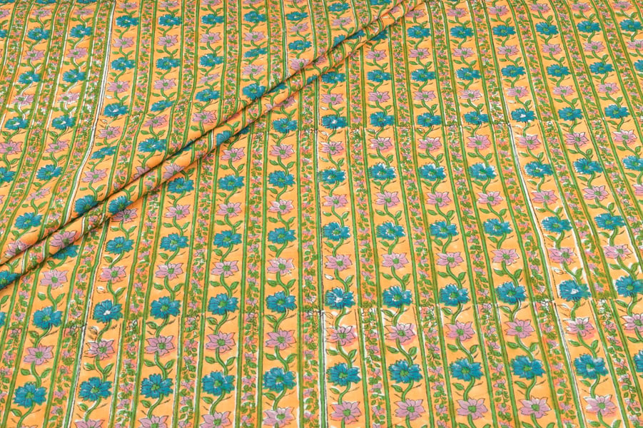 Marigold Garden Glow Pure Soft Cotton HandBlock Printed Fabric Authentic HandBlock Sanganeri Printed
