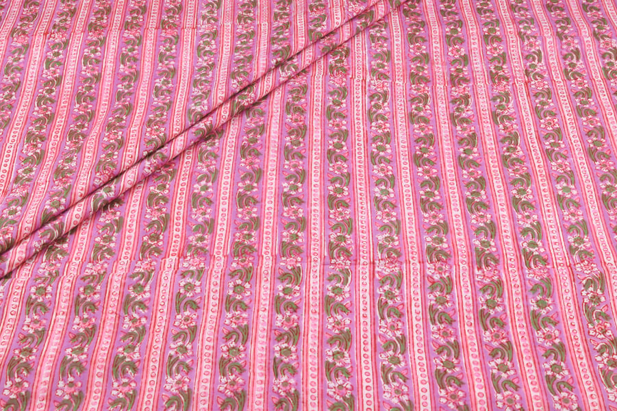 Fuchsia Stripes Pure Soft Cotton HandBlock Printed Fabric Authentic HandBlock Sanganeri Printed