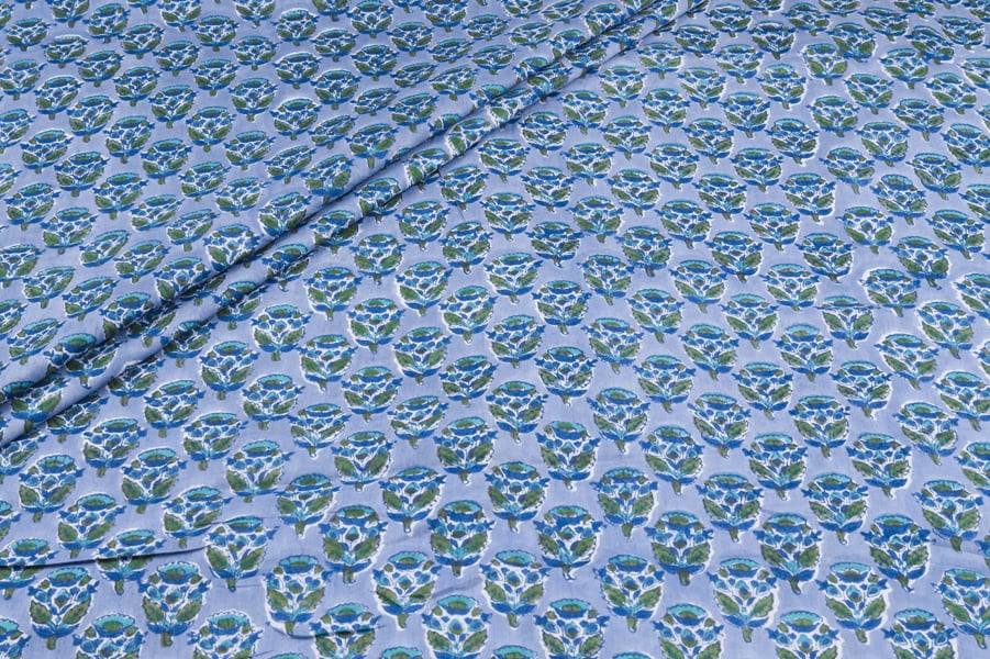 Powder Blue Buti Pure Soft Cotton HandBlock Printed Fabric Authentic HandBlock Sanganeri Printed
