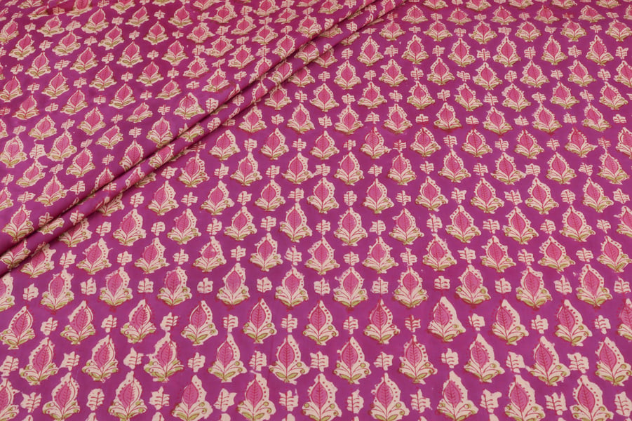 Magenta Leaf Buti Pure Soft Cotton HandBlock Printed Fabric Authentic HandBlock Sanganeri Printed