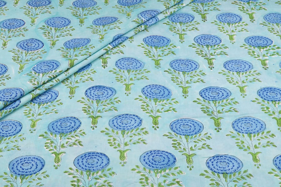 Mint Cornflower Buti Pure Soft Cotton HandBlock Printed Fabric Authentic HandBlock Sanganeri Printed