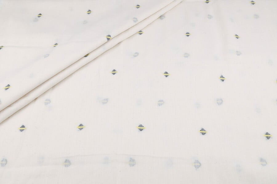 Ivory Pearl Woven Design Flowy HandLoom Pure Soft Cotton Fabric Authentic HandLoom Woven