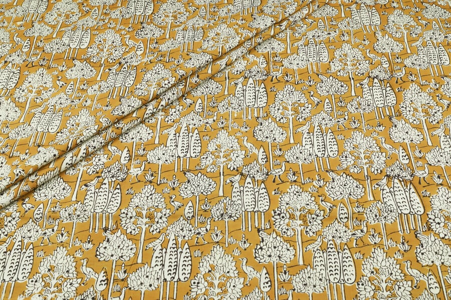 Marigold Garden Bagru Handblock Printed Cotton Fabric Authentic Bagru Handblock Printed Pure Soft Cotton Fabric