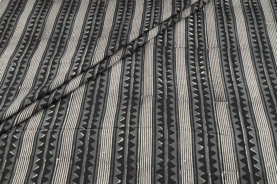 Charcoal Tribal Stripe Bagru Handblock Printed Cotton Fabric Authentic Bagru Handblock Printed Pure Soft Cotton Fabric