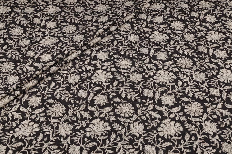 Ebony Floral Classic Bagru Handblock Printed Cotton Fabric Authentic Bagru Handblock Printed Pure Soft Cotton Fabric