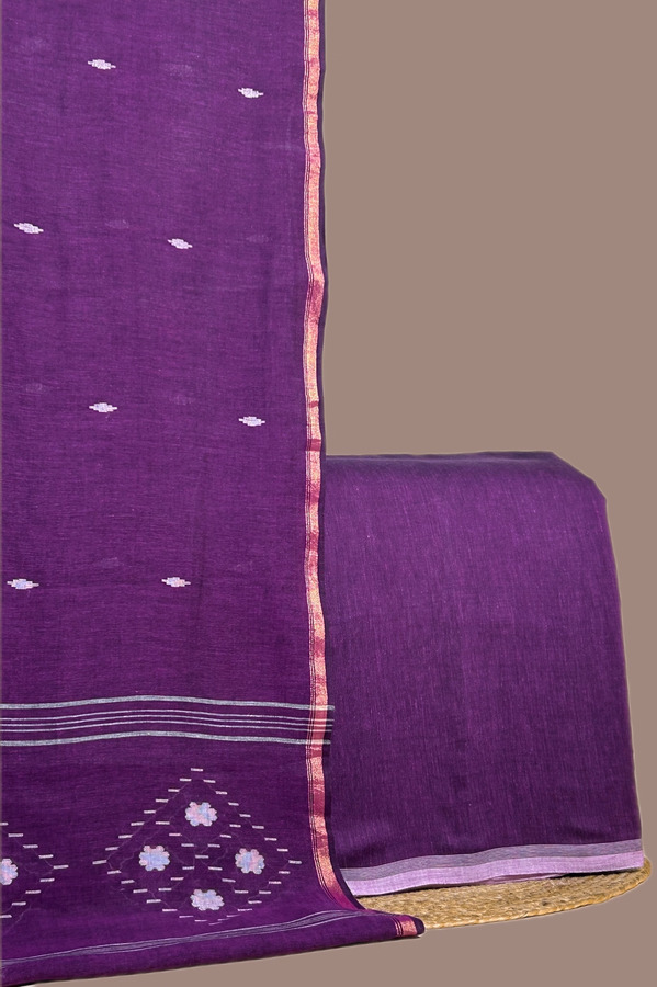 Purple - 2pc Handloom Cotton Dupatta and Handloom Soft Cotton Top Fabric Set Authentic HandLoom Woven