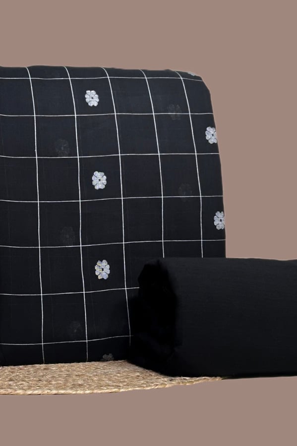 Black - 2pc Handloom Woven Design Cotton Top and Handloom Soft Cotton Bottom Fabric Set Authentic HandLoom Woven