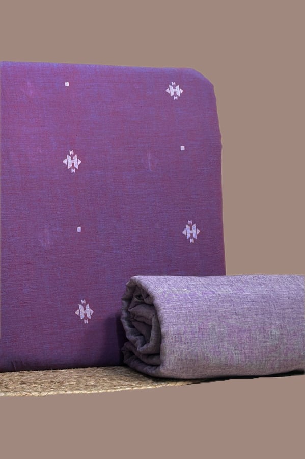 Purple - 2pc Handloom Woven Design Cotton Top and Handloom Soft Cotton Bottom Fabric Set Authentic HandLoom Woven